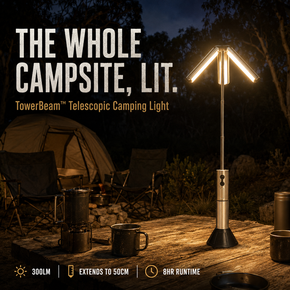 TowerBeam - 300 Lumen Telescopic Camping Light