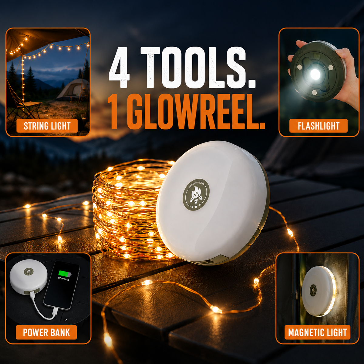 GlowReel - 250 Lumen 4-in-1 Camping Light